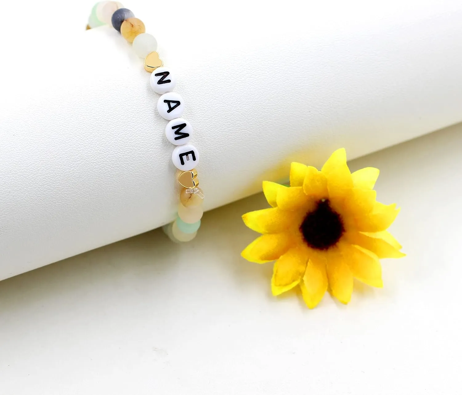 Handmade Amazonite Bracelet Personalized Name Strand Bracelet for Women, Custom Name Letters Numbers Bracelets for Best Friends Mother Birthday Gift