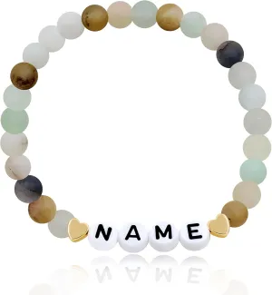 Handmade Amazonite Bracelet Personalized Name Strand Bracelet for Women, Custom Name Letters Numbers Bracelets for Best Friends Mother Birthday Gift