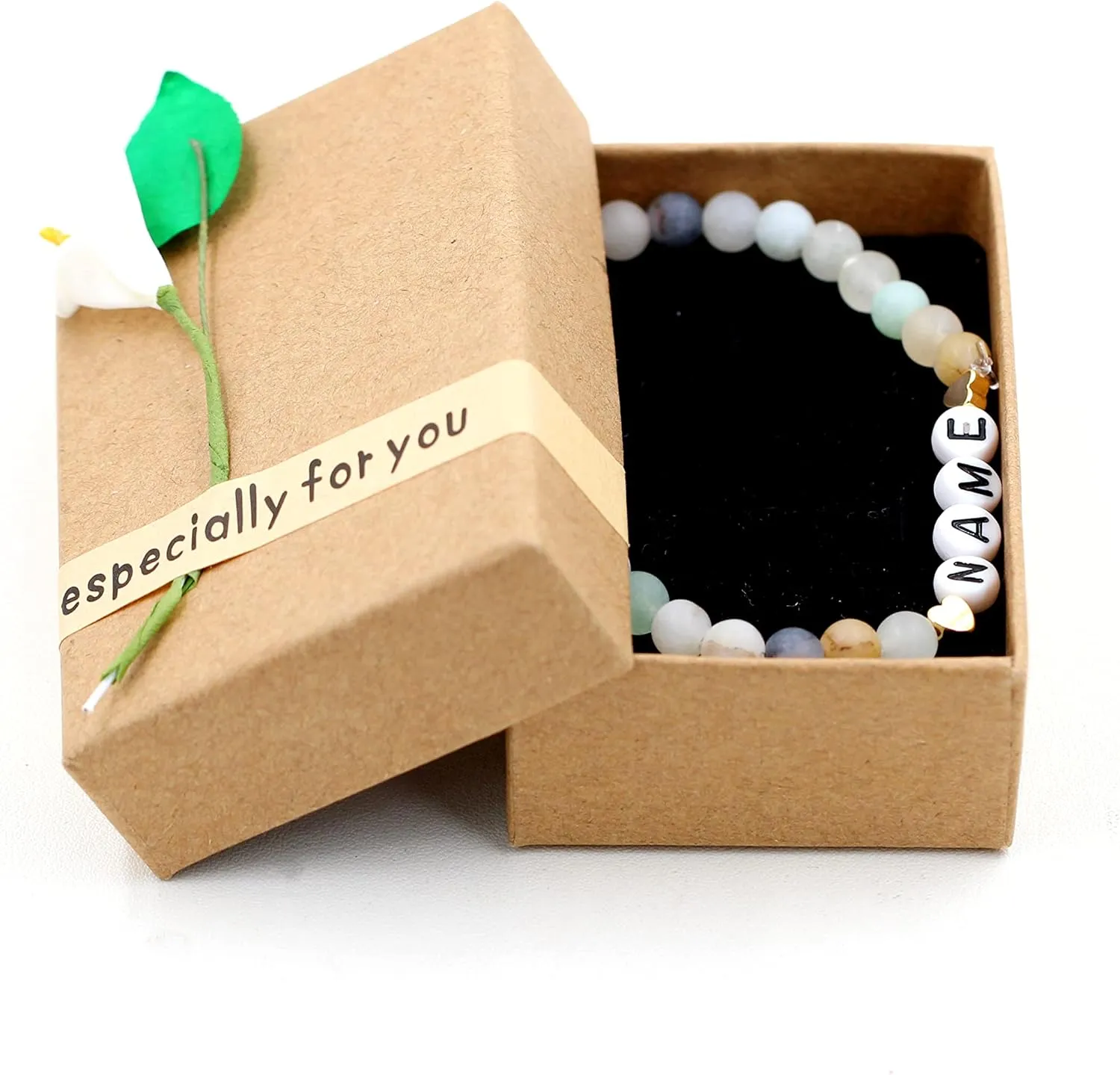 Handmade Amazonite Bracelet Personalized Name Strand Bracelet for Women, Custom Name Letters Numbers Bracelets for Best Friends Mother Birthday Gift