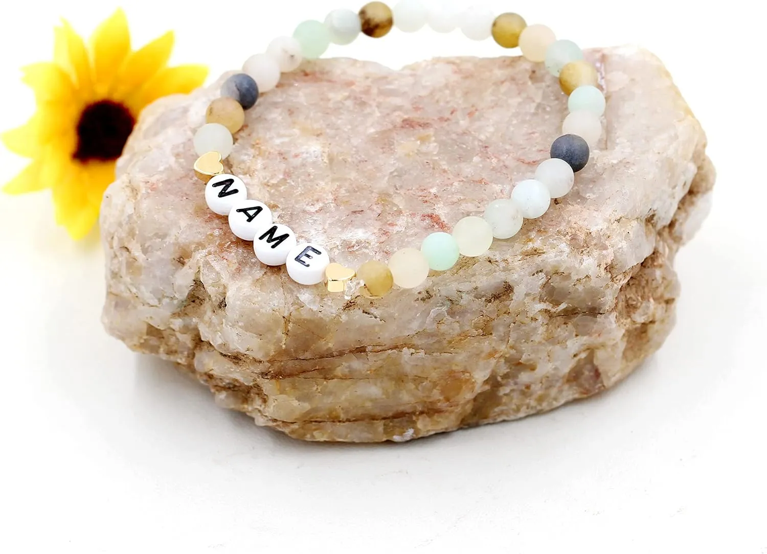 Handmade Amazonite Bracelet Personalized Name Strand Bracelet for Women, Custom Name Letters Numbers Bracelets for Best Friends Mother Birthday Gift