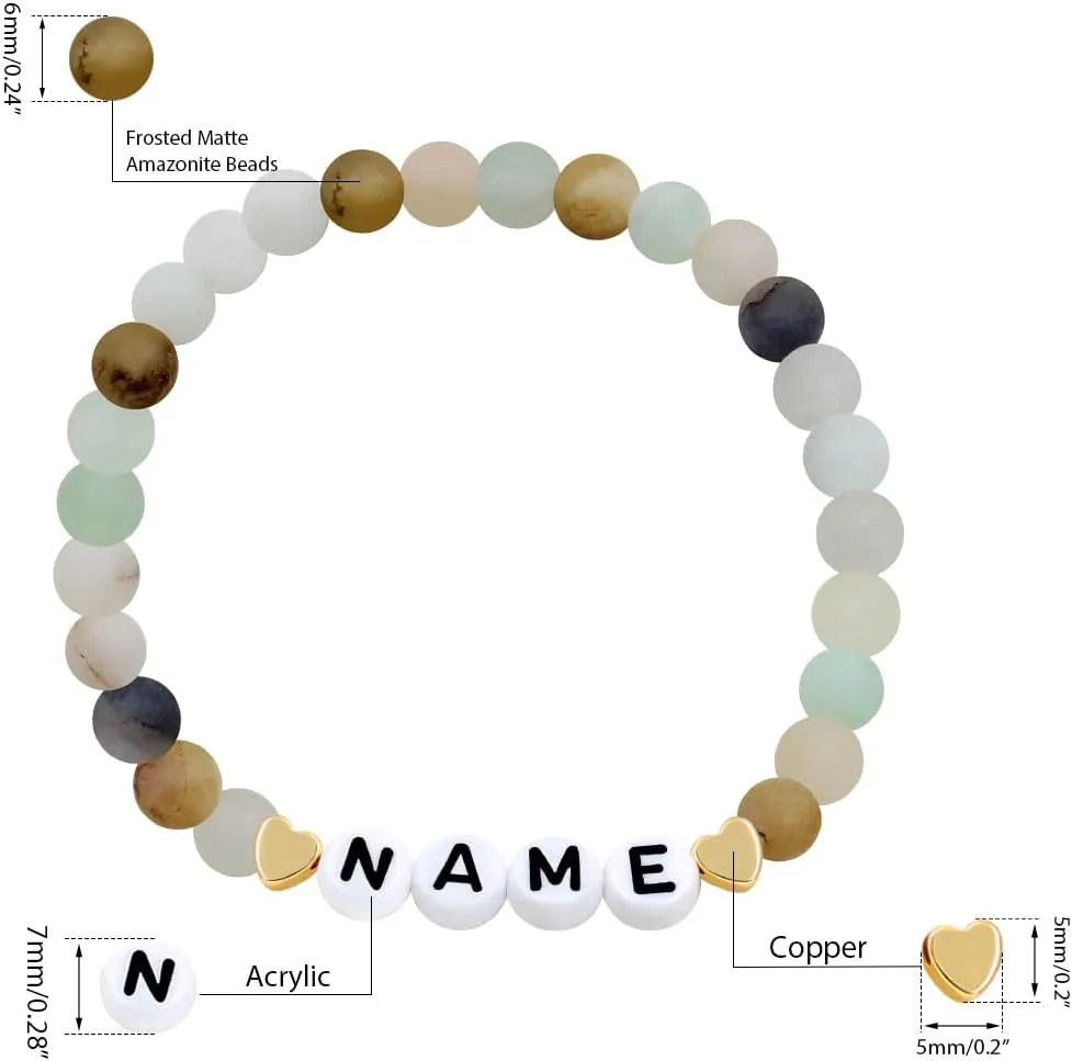 Handmade Amazonite Bracelet Personalized Name Strand Bracelet for Women, Custom Name Letters Numbers Bracelets for Best Friends Mother Birthday Gift