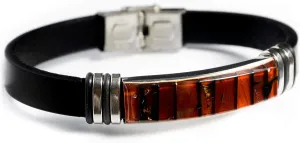 Handmade Baltic Amber Mosaics Bracelet with Leatherette Band, Stainless Steel Clasp, ideal for 7.4 in Wrist Size, Adjustable, Baltic Amber Jewelry for Adults, Unisex (Cherry and dark cognac)