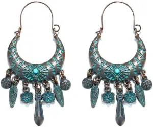 Handmade Bohemian Vintage Bronze Tassel Chandelier Dangle Drop Earrings Ethnic Gypsy Beads Tassel Hoops Earring with Teardrop Charms Boho Ear Jewelry for Women
