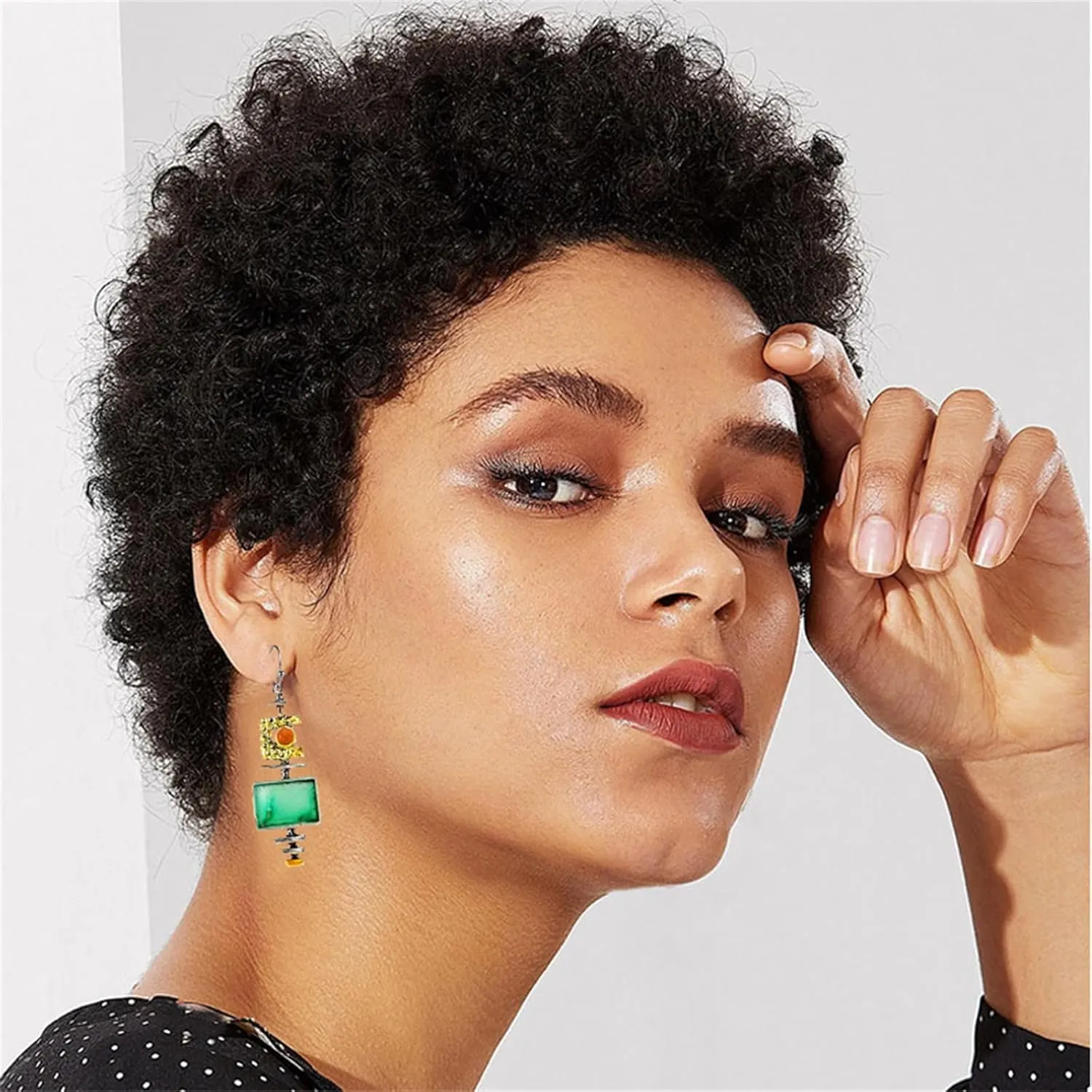 Handmade Boho Earrings for Women Dainty Handmade Lightweight Vintage Bohemian Green Stone Metal Dangle Drop Statement Earrings Asymmetrical Botique Artsy Jewelry Gifts