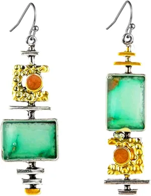 Handmade Boho Earrings for Women Dainty Handmade Lightweight Vintage Bohemian Green Stone Metal Dangle Drop Statement Earrings Asymmetrical Botique Artsy Jewelry Gifts
