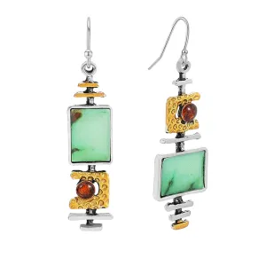 Handmade Boho Earrings for Women Girls Designed Vintage Green Turquoise Lightweight Drop Dangle Asymmetrical Statement Earrings Jewelry Gifts (Green Square)