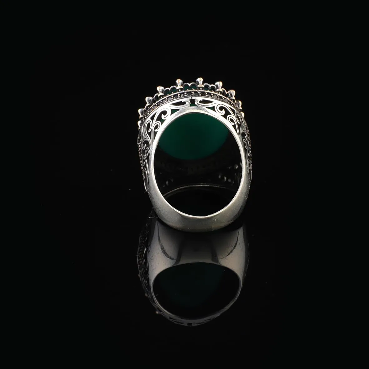 Handmade Jade Ring with Micro Sapphire - Chunky Sterling Silver Engagement Ring for Men - Vintage Ottoman Style with Custom Engraving - Gift Silver Polishing Cloth Included (10)