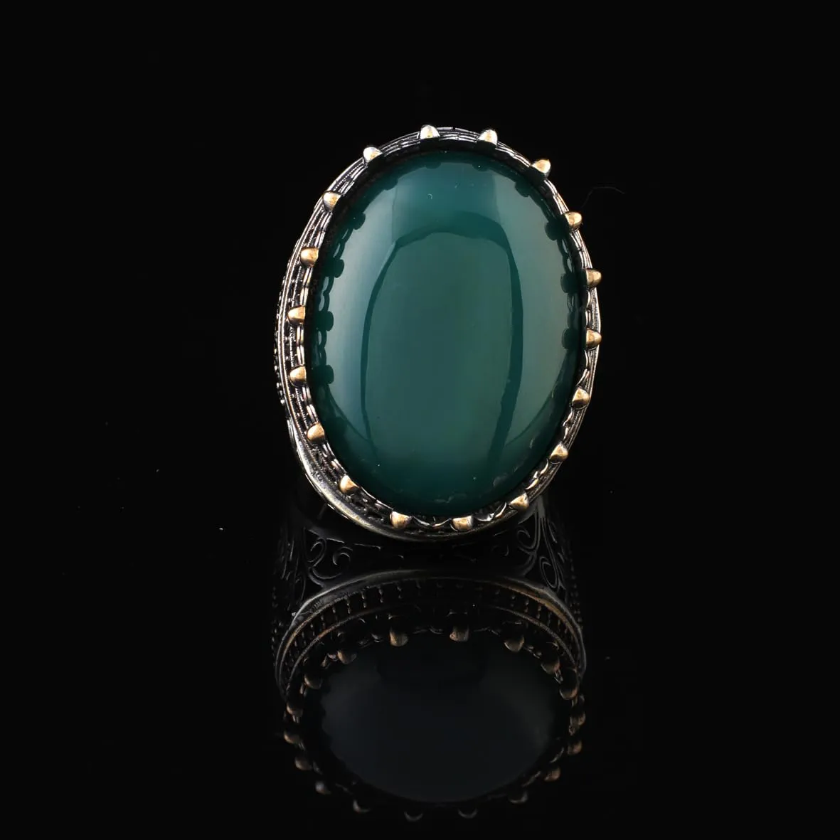 Handmade Jade Ring with Micro Sapphire - Chunky Sterling Silver Engagement Ring for Men - Vintage Ottoman Style with Custom Engraving - Gift Silver Polishing Cloth Included (10)
