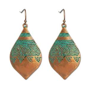 Handmade Teardrop Earrings for Women Girls Vintage Boho Silver Gold Tribal Ethnic Lightweight Hammered & Engraved Leaf Dangle Drop Statement Earrings Jewelry Gifts (Gold)