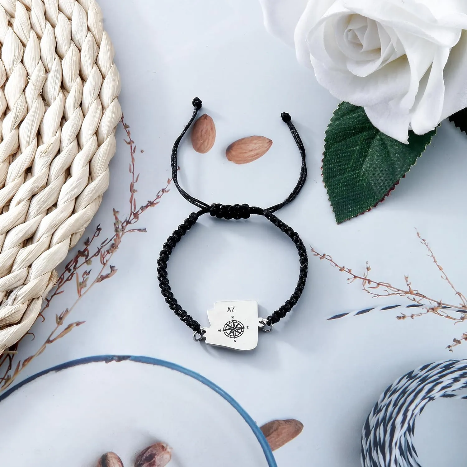 Haoze Fifty State Bracelet Expandable Travel Bracelet Country Map Charm Jewelry Gift Bracelet for Women Men Best Friend Bracelet New Begining Gifts With Jewelry Box