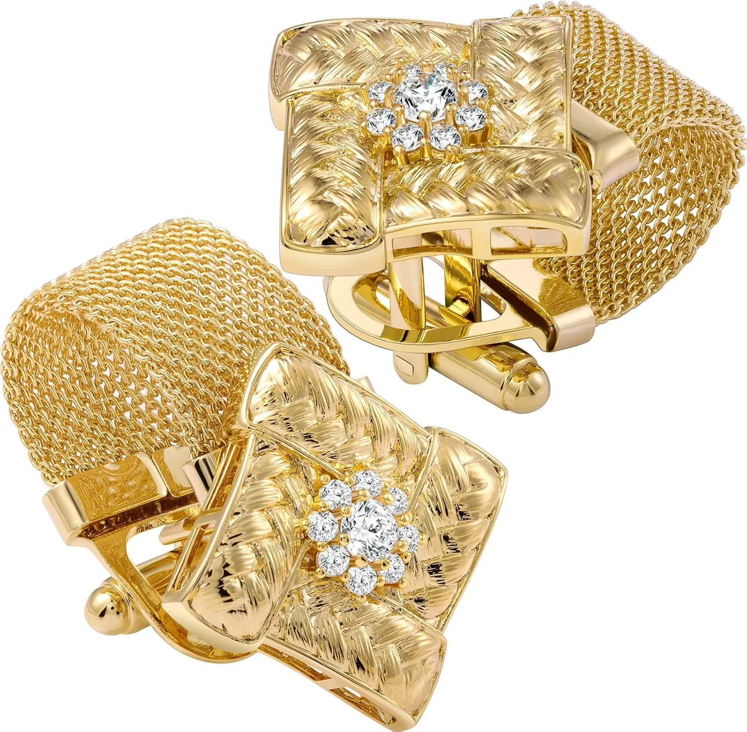 HAWSON Cufflinks for Men with Chain in Gift Box - Shiny Gold Tone Shirt Suit Jewelry or Accessories - Party Gifts for Men or Boy