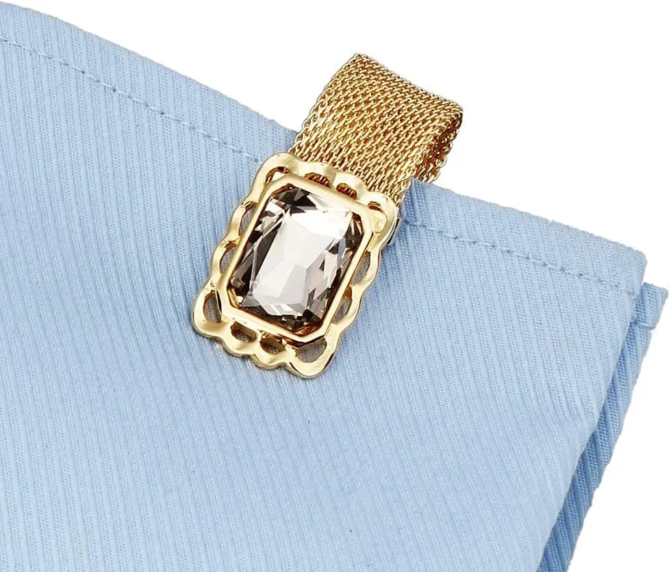 HAWSON Mens Cufflinks with Chain - Stone and Shiny Gold Tone Shirt Accessories - Party Gifts for Young Men