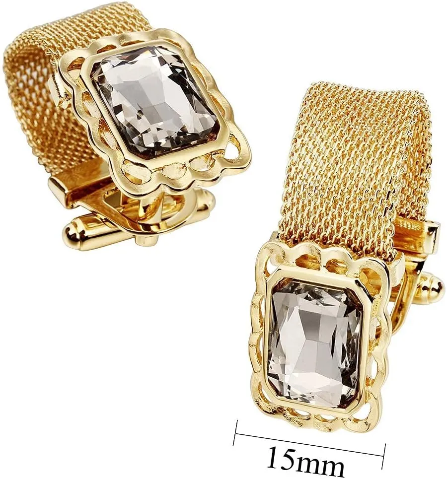 HAWSON Mens Cufflinks with Chain - Stone and Shiny Gold Tone Shirt Accessories - Party Gifts for Young Men