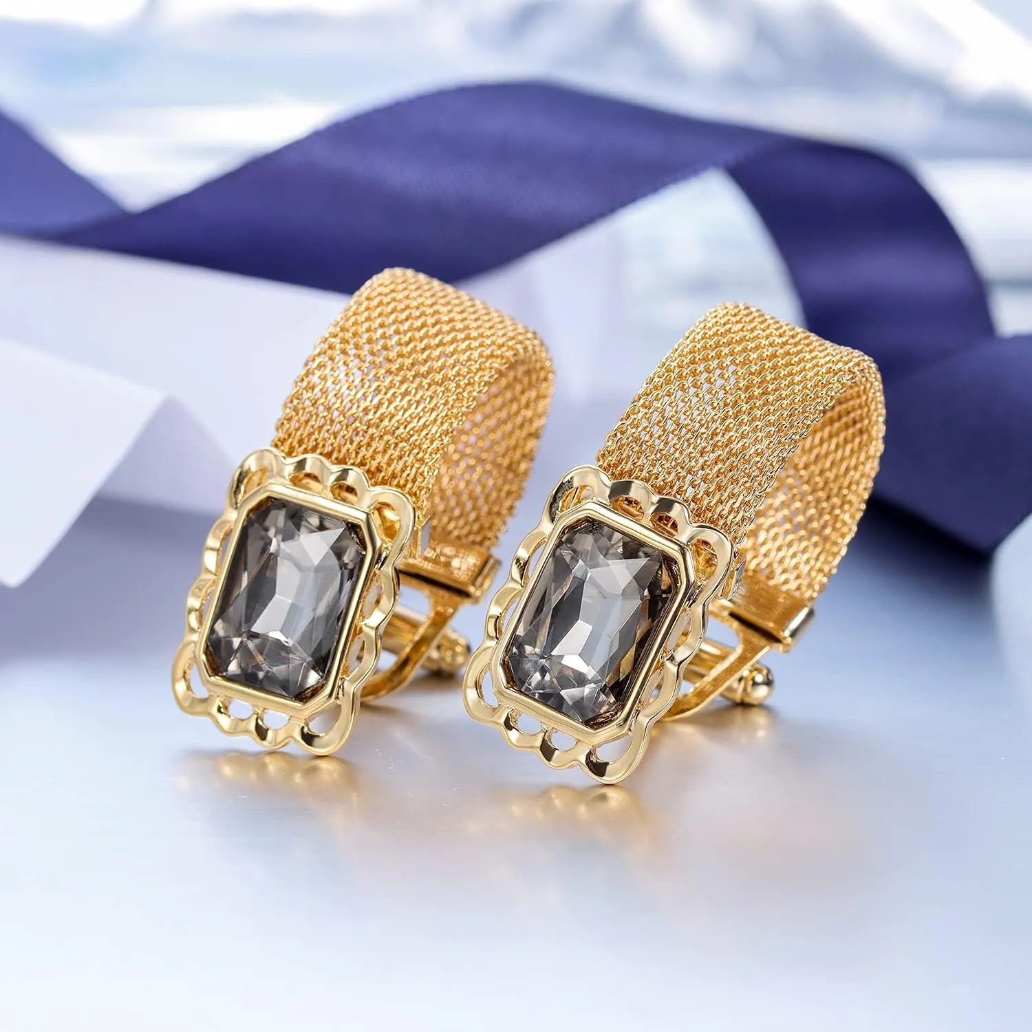 HAWSON Mens Cufflinks with Chain - Stone and Shiny Gold Tone Shirt Accessories - Party Gifts for Young Men