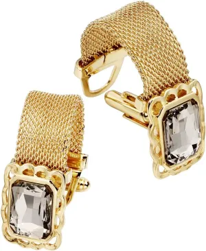 HAWSON Mens Cufflinks with Chain - Stone and Shiny Gold Tone Shirt Accessories - Party Gifts for Young Men