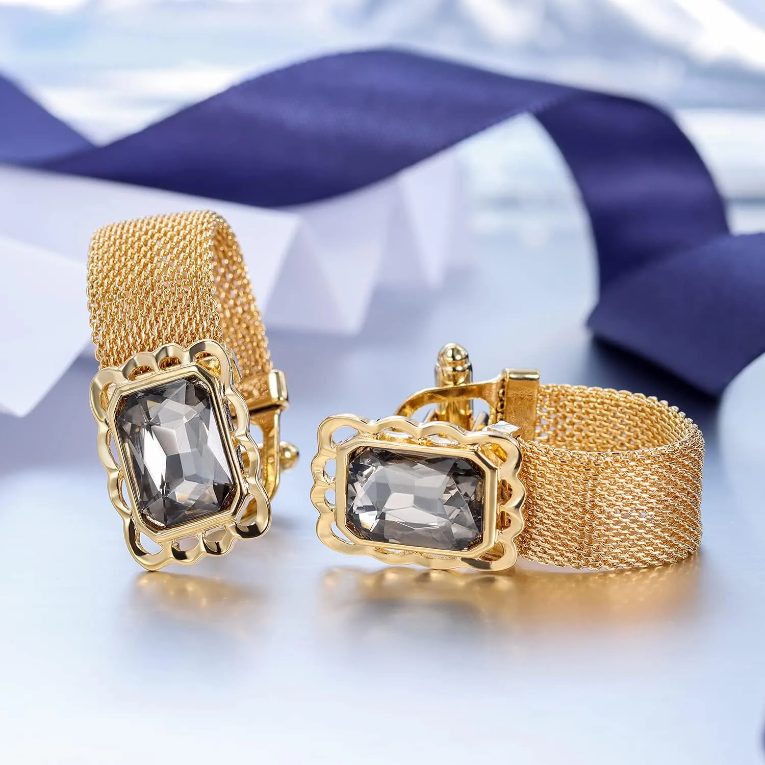 HAWSON Mens Cufflinks with Chain - Stone and Shiny Gold Tone Shirt Accessories - Party Gifts for Young Men
