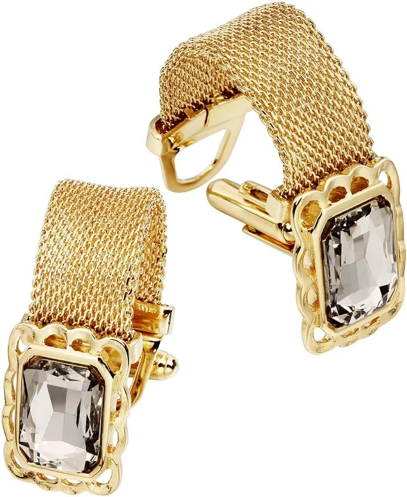 HAWSON Mens Cufflinks with Chain - Stone and Shiny Gold Tone Shirt Accessories - Party Gifts for Young Men