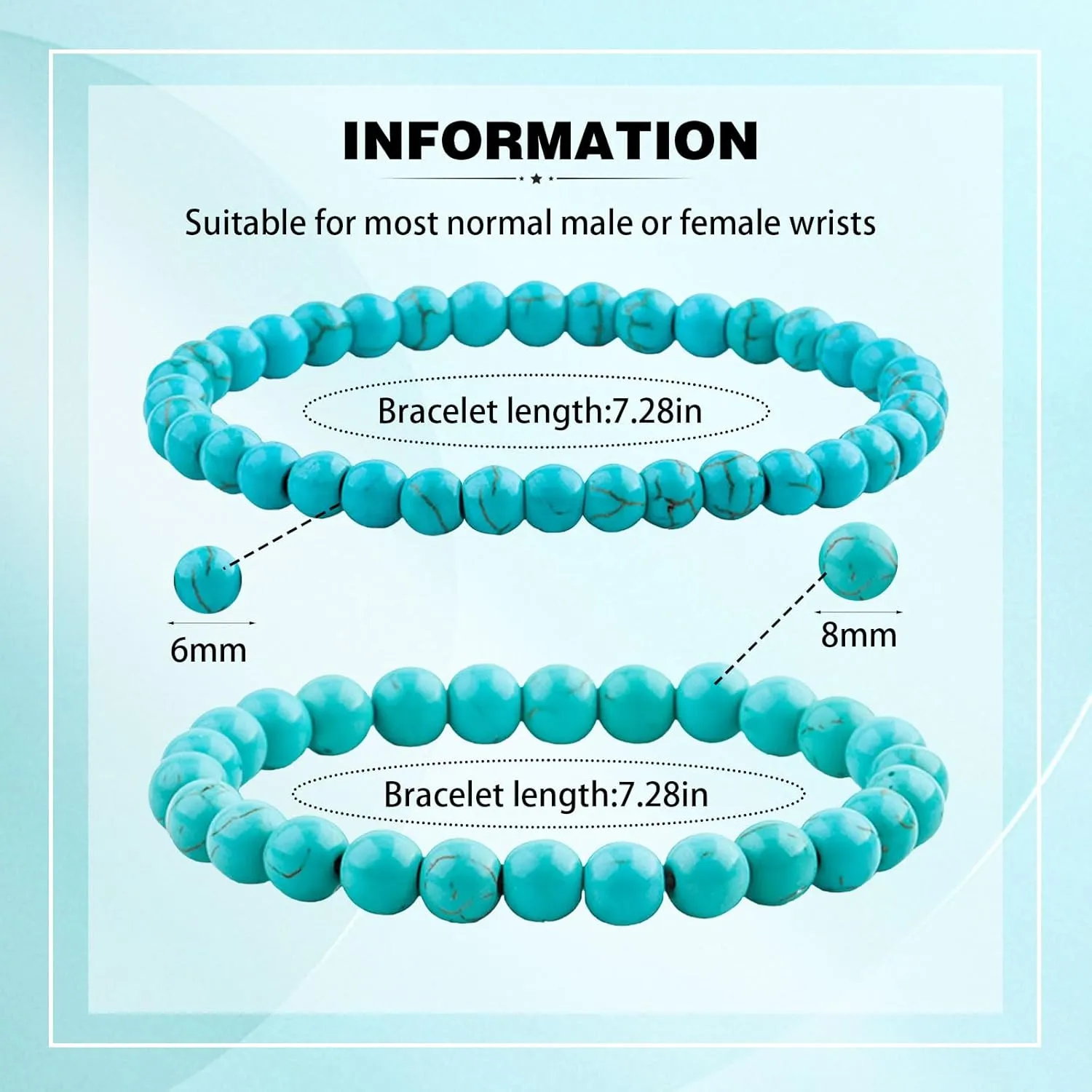 Healing Crystal Bracelet for Women Men,8mm and 6mm Natural Stone Beaded Bracelets,Stress Relief Anxiety Yoga Bracelet Brings Lucky Charm Gift (blue)
