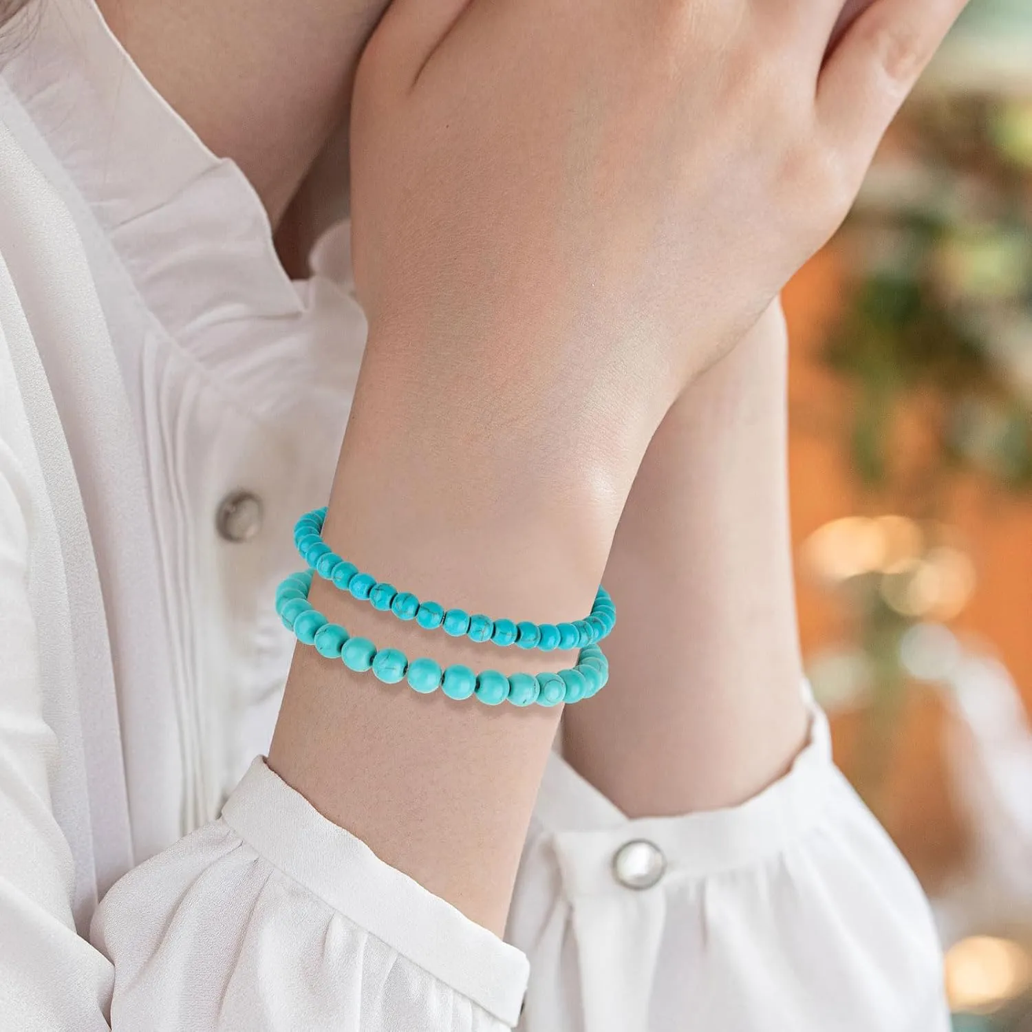 Healing Crystal Bracelet for Women Men,8mm and 6mm Natural Stone Beaded Bracelets,Stress Relief Anxiety Yoga Bracelet Brings Lucky Charm Gift (blue)