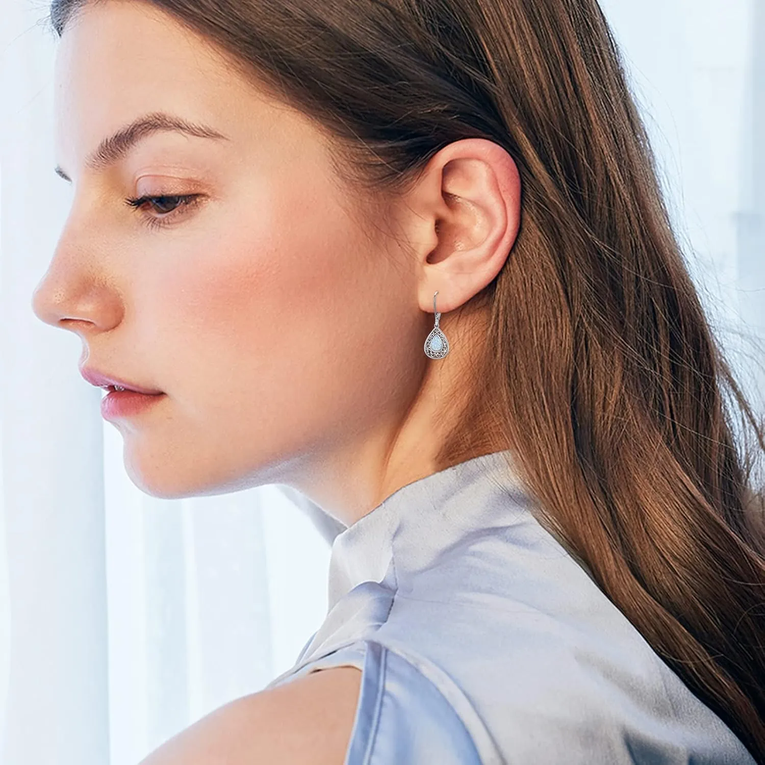 Heart Turquoise Earrings S925 Sterling Silver Vintage Daily Jewelry Gift for Sensitive Ears Women Girls Turquoise Lovers