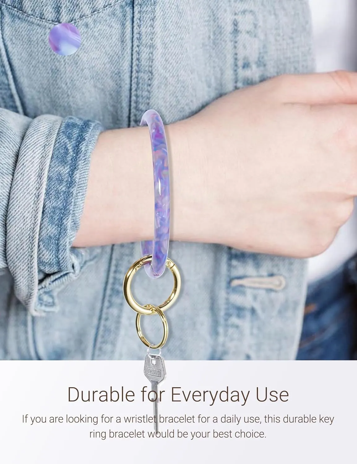 Heesch Bangle Key Ring Bracelet Keychain Key Ring Bracelet for Women, Acetate Circle Keyring for Wrist