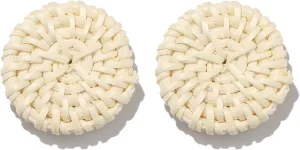HEIDKRUEGER Rattan Straw Earring Handmade Boho Round Wicker Braid Woven Disc Drop Earring Lightweight Statement Stud Earring for Women Girls