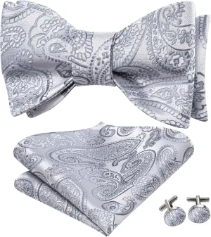 Hi-Tie Silk Self Tie Bow Ties for Men Adjustable Men's Bowtie Handkerchief Pocket Square Cufflinks Set