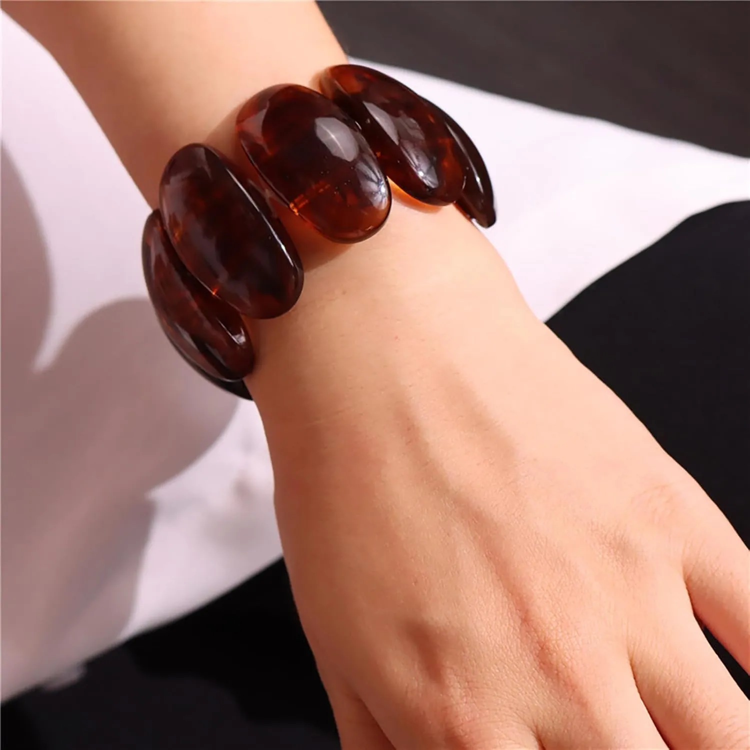 HIIXHC Resin Stretch Bangle Bracelets for Women Acrylic Beads Stretchable Bracelets Wide Irregular Geometric Wristband Summer Beach Jewelry for womens vacation outfits