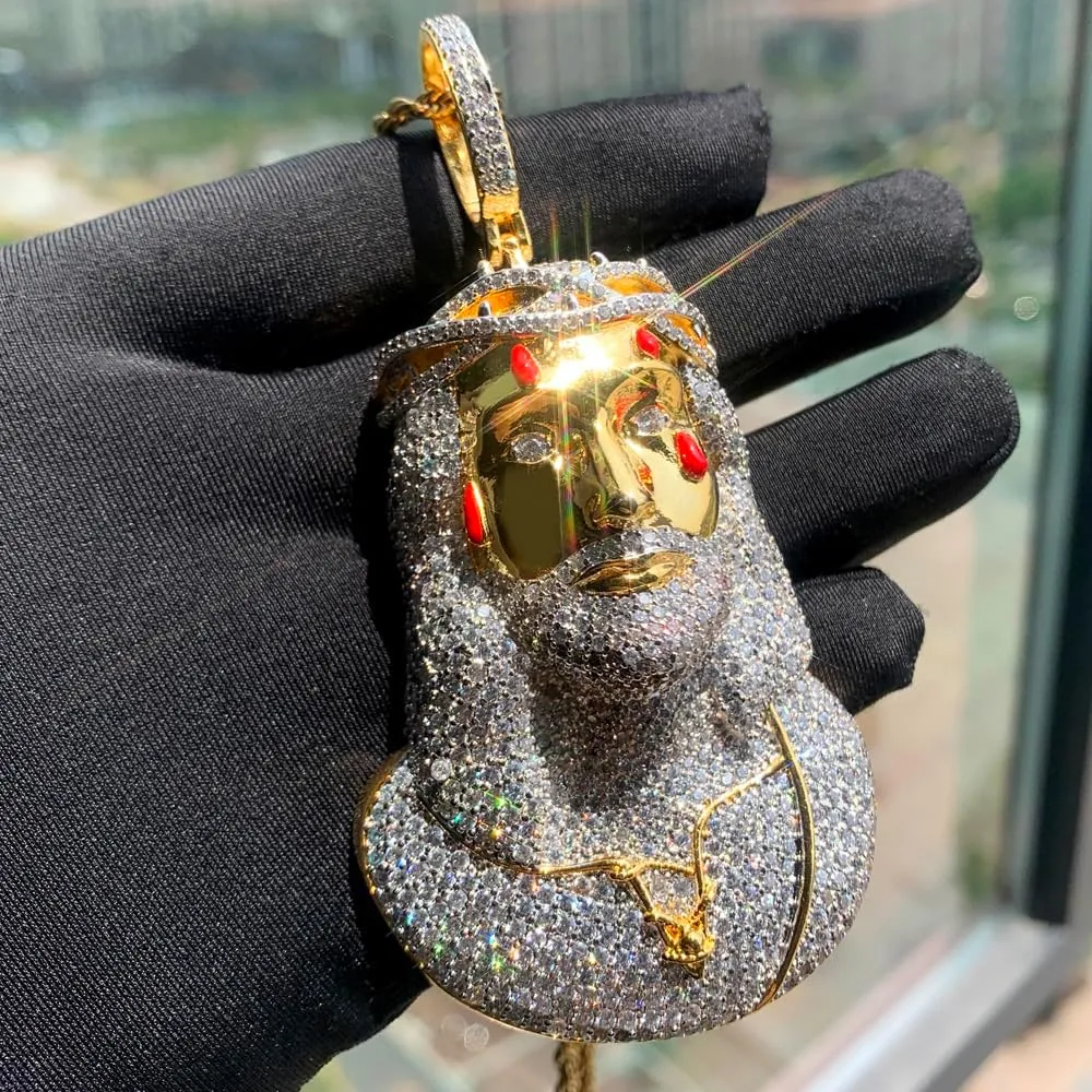 Hip Hop Dripping Jesus Piece Pendant Necklace Gold Color Micro Paved 5A CZ Rock Punk MEN Jewelry (gold)