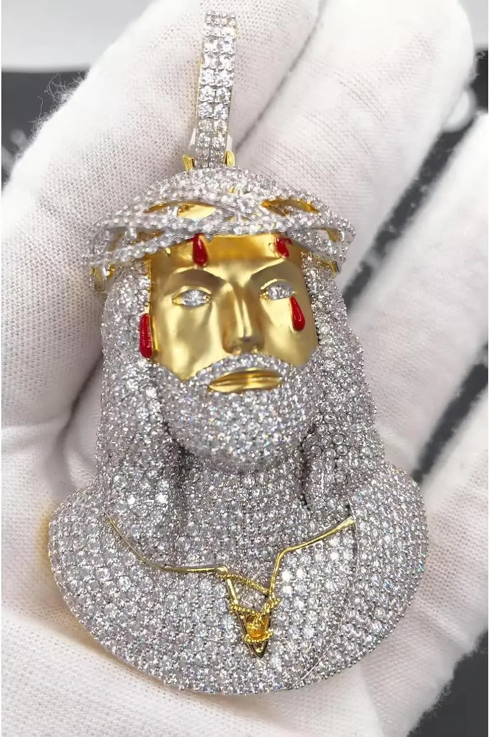 Hip Hop Dripping Jesus Piece Pendant Necklace Gold Color Micro Paved 5A CZ Rock Punk MEN Jewelry (gold)
