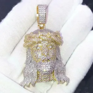 Hip Hop Men Jesus Piece Pendant Necklace For Men Micro Pave 5A Cubic Zirconia CZ Two Tone Gold Plated Rock Puck Jesus Head Jewelry