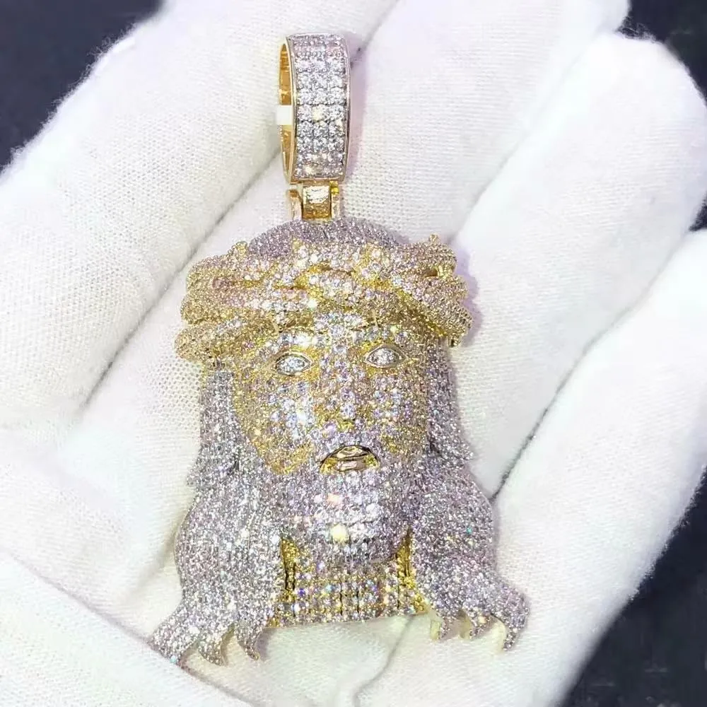 Hip Hop Men Jesus Piece Pendant Necklace For Men Micro Pave 5A Cubic Zirconia CZ Two Tone Gold Plated Rock Puck Jesus Head Jewelry