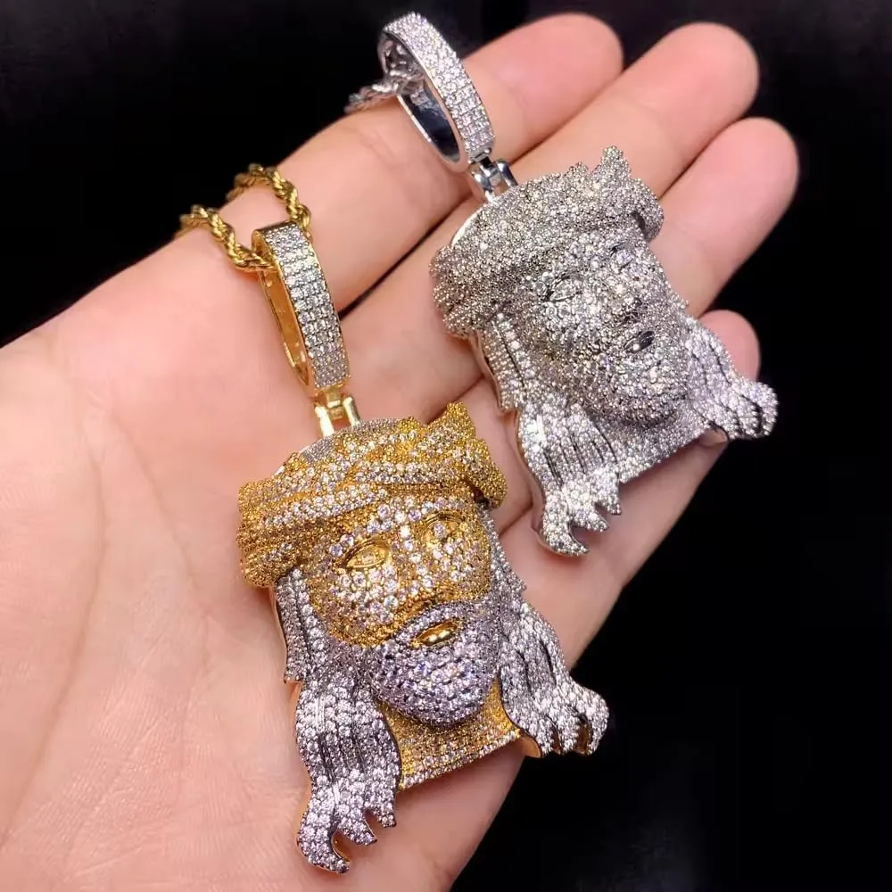 Hip Hop Men Jesus Piece Pendant Necklace For Men Micro Pave 5A Cubic Zirconia CZ Two Tone Gold Plated Rock Puck Jesus Head Jewelry