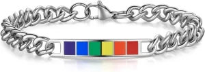 Hipunk Stainless Steel LGBTQ Pride Bracelet - Men Women Adjustable Rainbow Jewelry Gift for Pride Month LGBT Equality Unisex Design for Everyday Wear