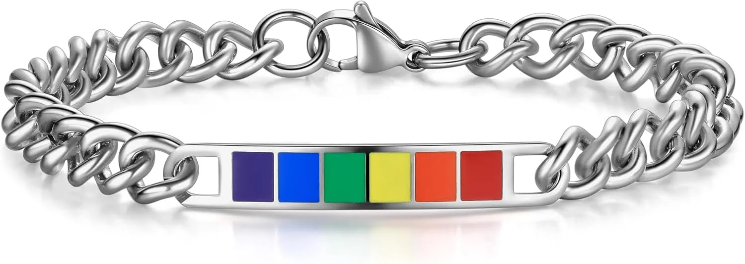 Hipunk Stainless Steel LGBTQ Pride Bracelet - Men Women Adjustable Rainbow Jewelry Gift for Pride Month LGBT Equality Unisex Design for Everyday Wear