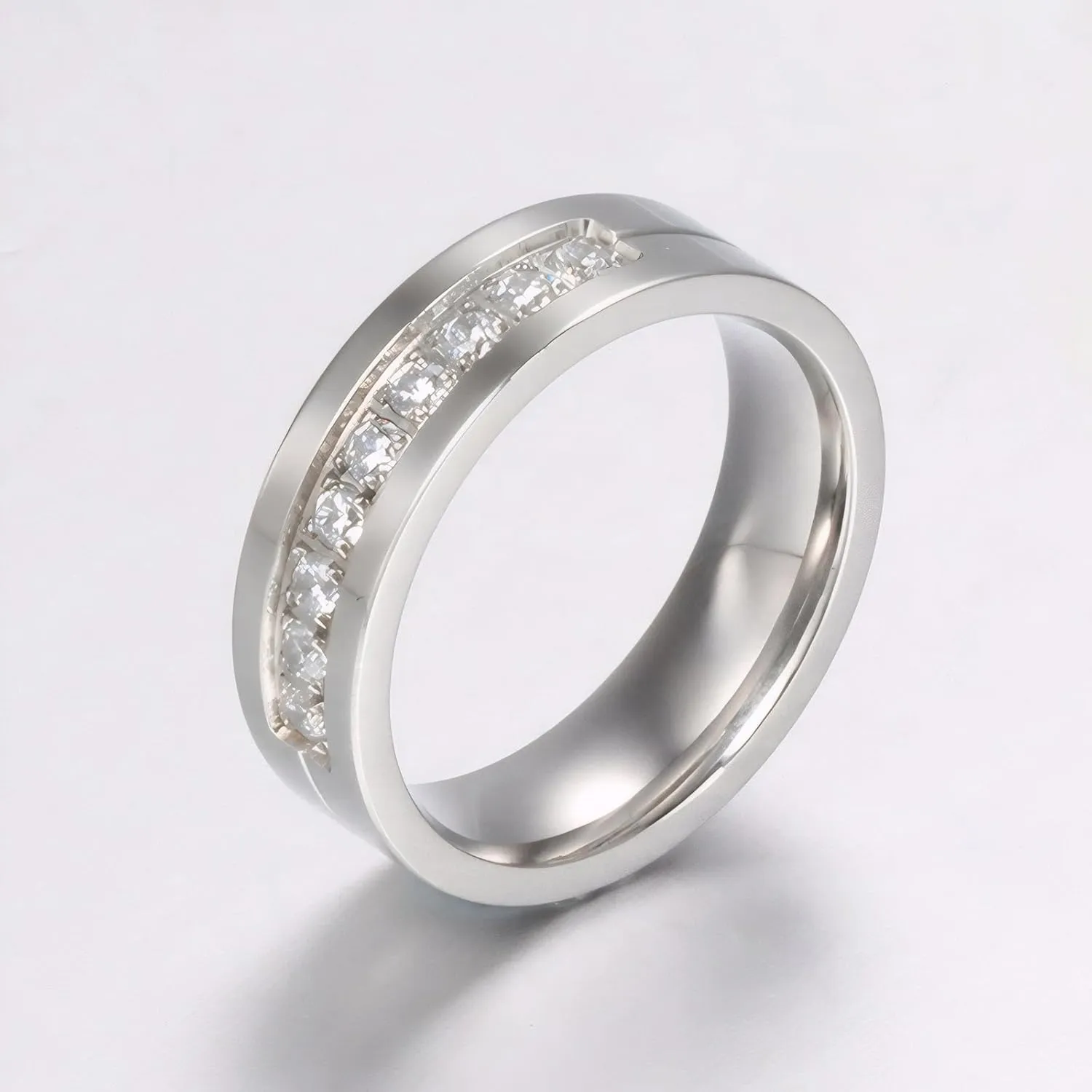 His & Hers Couple Ring Promise Ring Stainless Steel Couple Wedding Engagement Bands Cubic Zirconia CZ Band for Women Men Lovers Matching Princess Cut Bridal Jewelry Gifts Comfort Fit Size 5-15