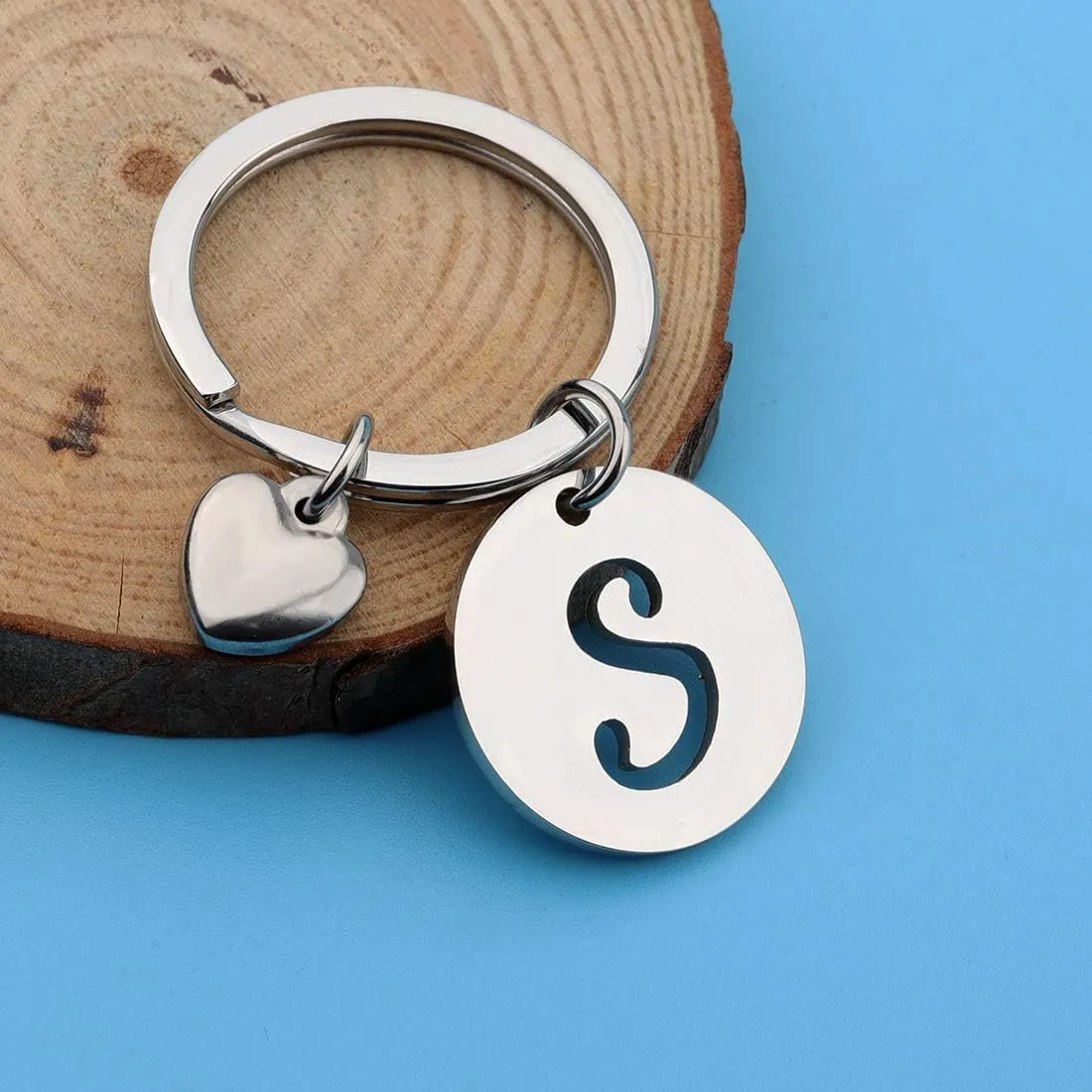 HOLLP Initial Disc Charm Keychain - 26 Letter Alphabet Key Ring A-Z English Charm Keychain