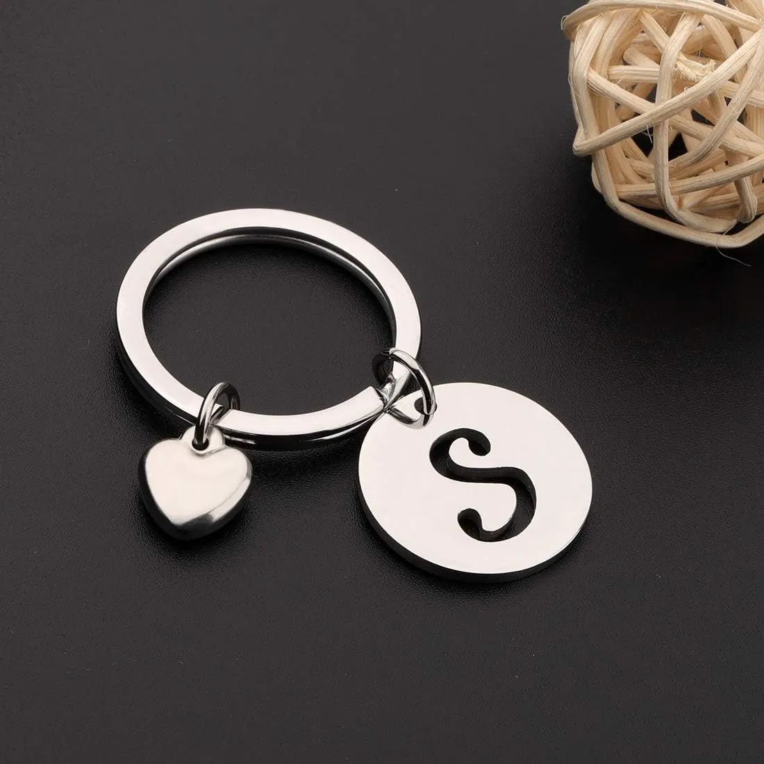 HOLLP Initial Disc Charm Keychain - 26 Letter Alphabet Key Ring A-Z English Charm Keychain