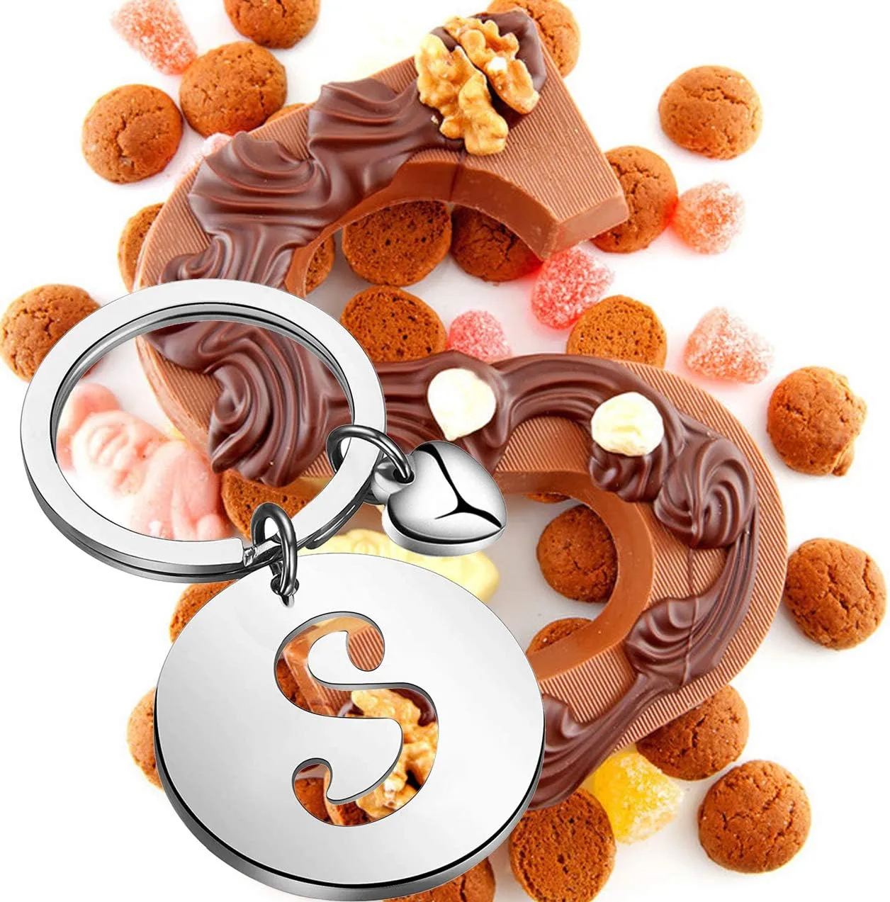 HOLLP Initial Disc Charm Keychain - 26 Letter Alphabet Key Ring A-Z English Charm Keychain