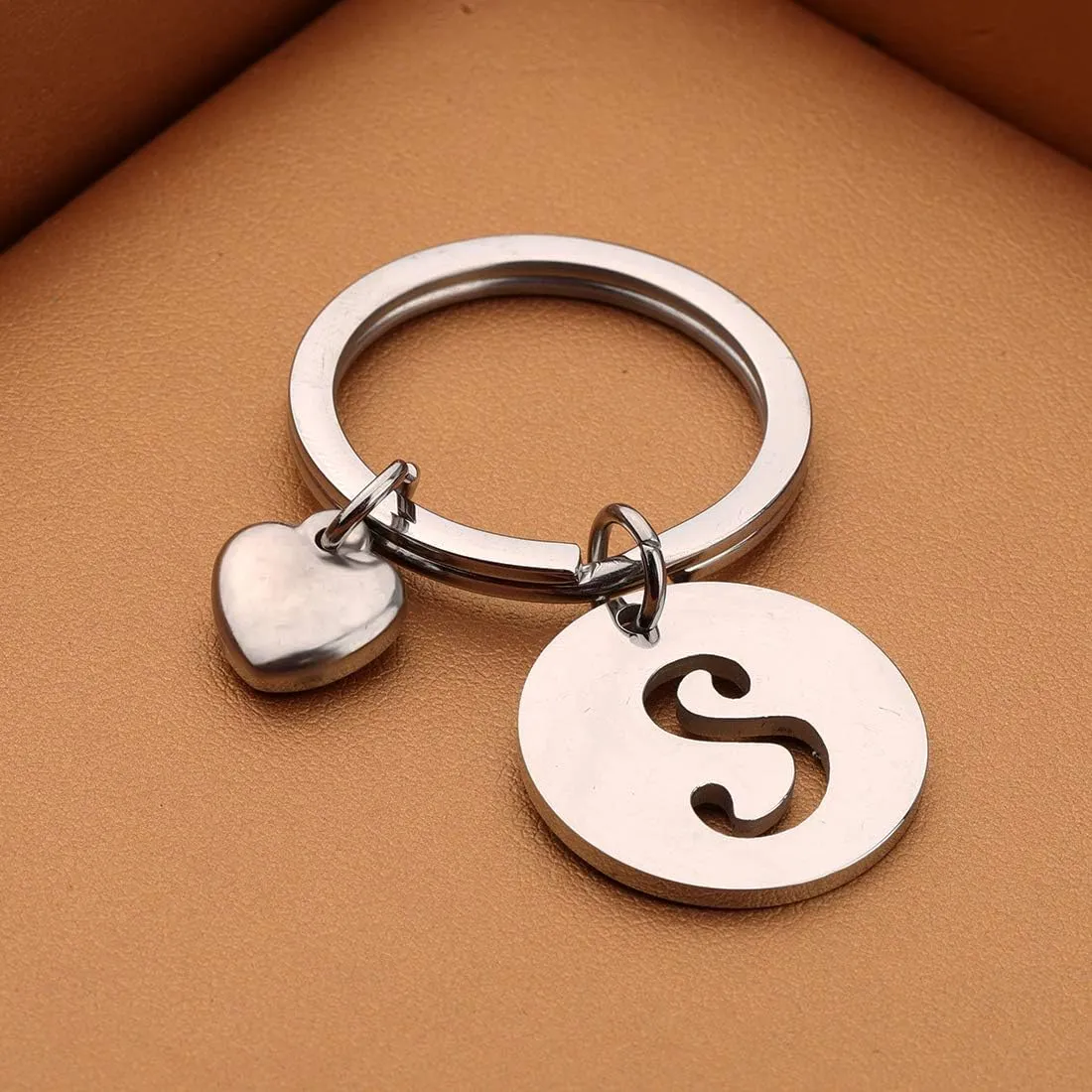 HOLLP Initial Disc Charm Keychain - 26 Letter Alphabet Key Ring A-Z English Charm Keychain