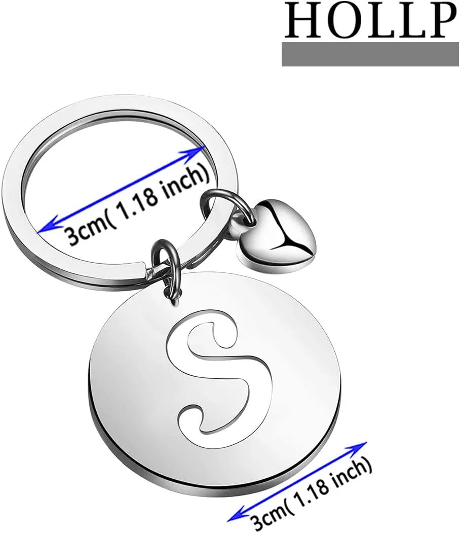 HOLLP Initial Disc Charm Keychain - 26 Letter Alphabet Key Ring A-Z English Charm Keychain
