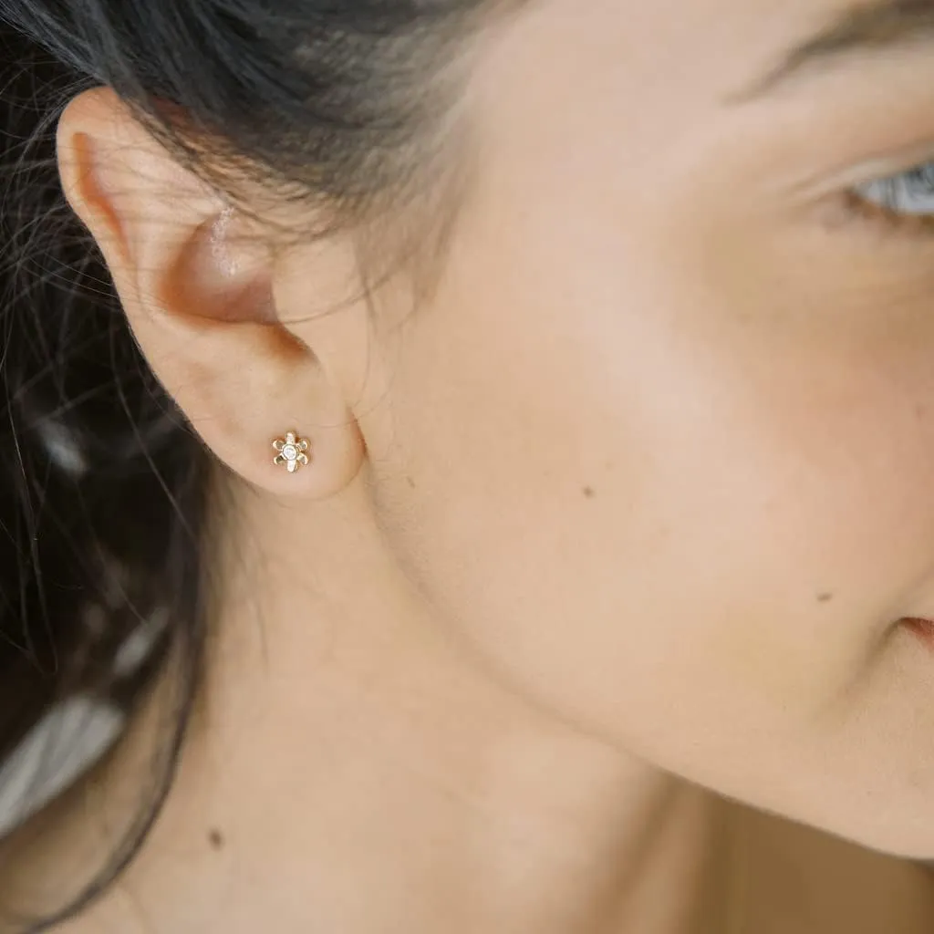 HONEYCAT Blossom Flower Crystal Tiny Studs in Gold, Rose Gold, or Silver | Minimalist, Delicate Jewelry