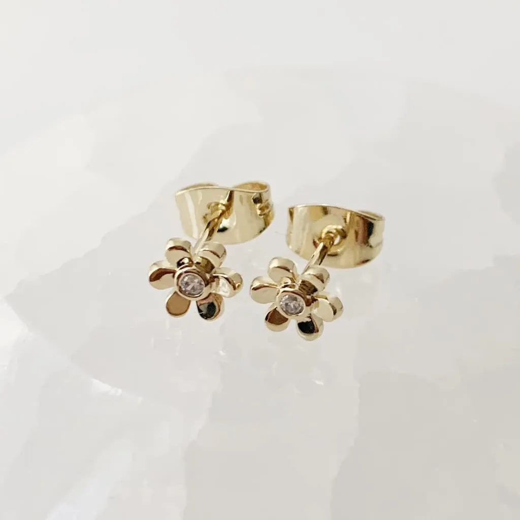 HONEYCAT Blossom Flower Crystal Tiny Studs in Gold, Rose Gold, or Silver | Minimalist, Delicate Jewelry