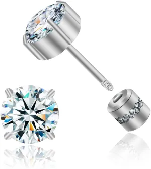 Hopply Hypoallergenic G23 Pure Titanium Earrings, 20G Implant Grade Flatback 5A Cubic Zirconia Earrings Studs, Suitable for Women Men Sensitive Ears Jewelry Gift