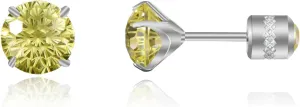 Hopply Hypoallergenic G23 Pure Titanium Earrings, 20G Implant Grade Pure Titanium Flatback 5A Cubic Zirconia Earrings Studs, Suitable for Women Men Sensitive Ears Jewelry Gift 6mm