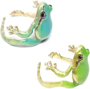 HUASAI 2 PCS Frog Rings for Women Cute Tree Frog Ring Adjustable Open Rings Funny Animal Ring Jewelry Gifts