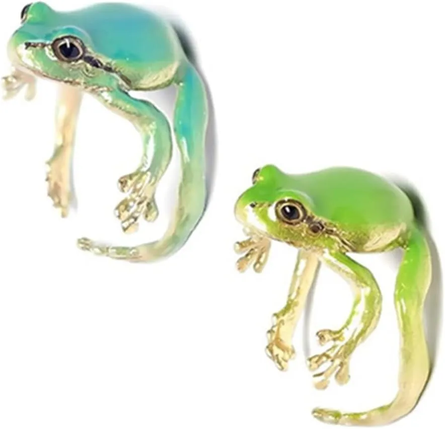 HUASAI 2 PCS Frog Rings for Women Cute Tree Frog Ring Adjustable Open Rings Funny Animal Ring Jewelry Gifts