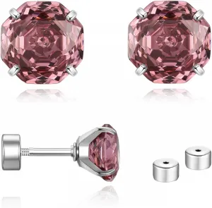 Hypoallergenic Surgical Steel Zircon Flat Back Screw Stud Earrings