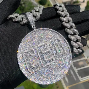 Iced Out Bling Hip Hop Men Rock Punk Jewelry Micro Paved 5A CZ Big Round Shaped Letter CEO Pendant Necklace