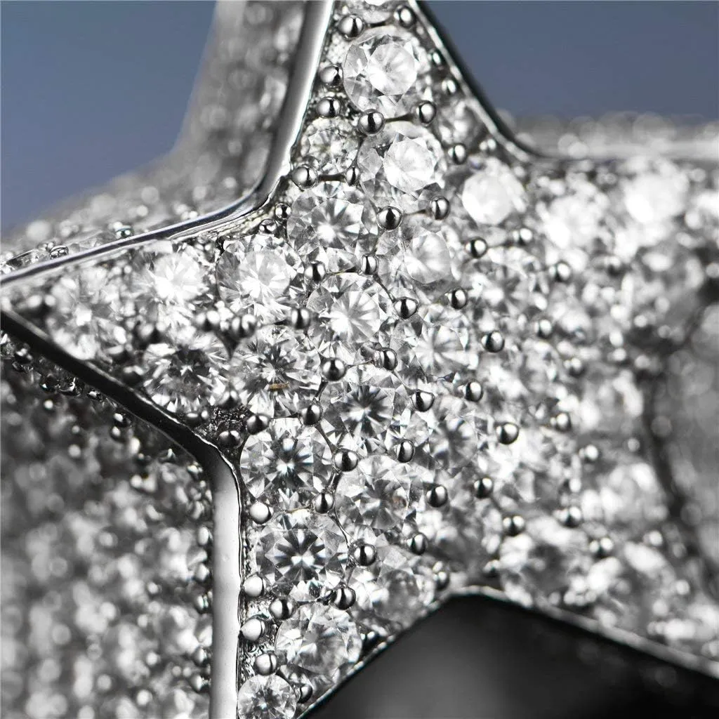 Iced Out Star Pinky Ring-18K Golden or White Golden Plated Hip Hop 5A  Simulated Diamond Ring for Men Women-Size 7,8,9,10